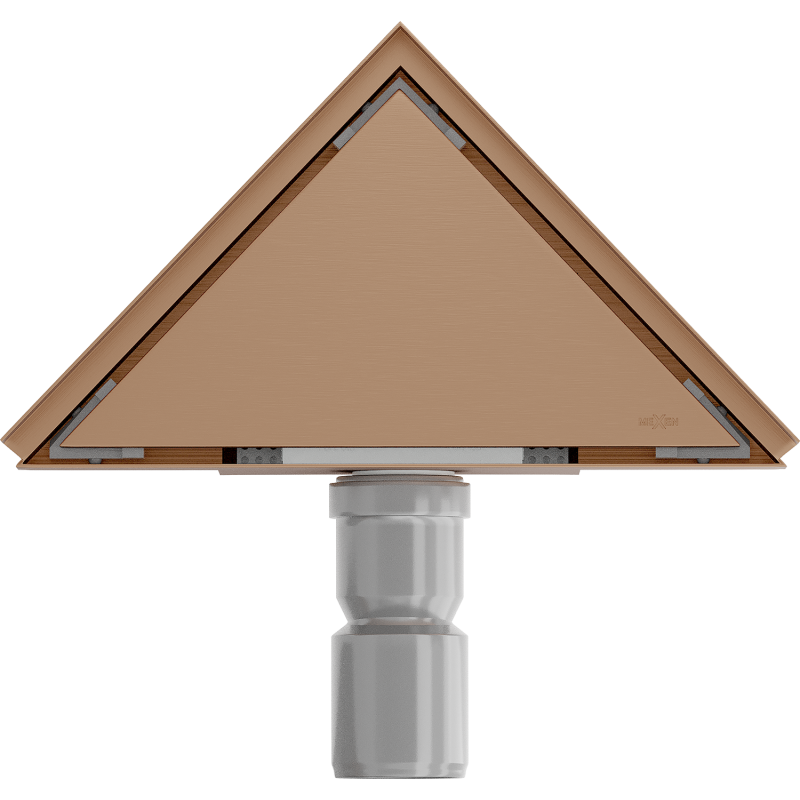 Mexen Flat-T M13 háromszög alakú padlóösszefolyó 20 x 20 cm, kefe hatású réz - 1C10320