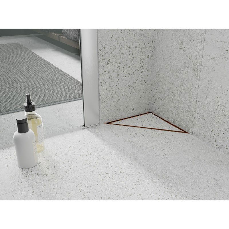 Mexen Flat-T M13 háromszög alakú padlóösszefolyó 20 x 20 cm, kefe hatású réz - 1C10320