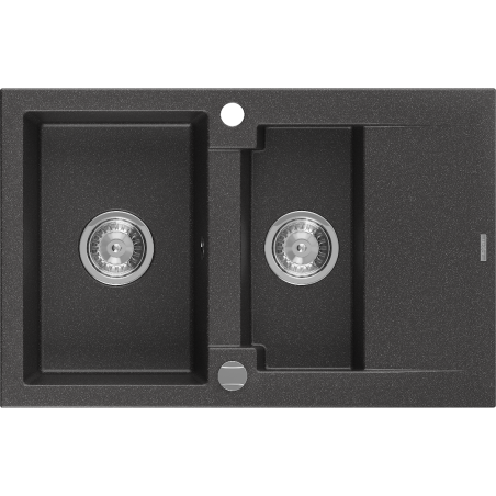 Mexen Gaspar chiuvetă din granit 1,5-camere cu scurgător 737 x 475 mm, negru pătat, sifon crom - 6507731505-76
