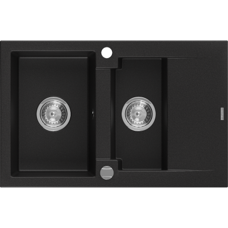 Mexen Gaspar chiuvetă din granit cu 1,5 compartimente și scurgător 737 x 475 mm, negru, sifon cromat - 6507731505-77