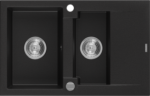 Mexen Gaspar chiuvetă din granit cu 1,5 compartimente și scurgător 737 x 475 mm, negru, sifon cromat - 6507731505-77