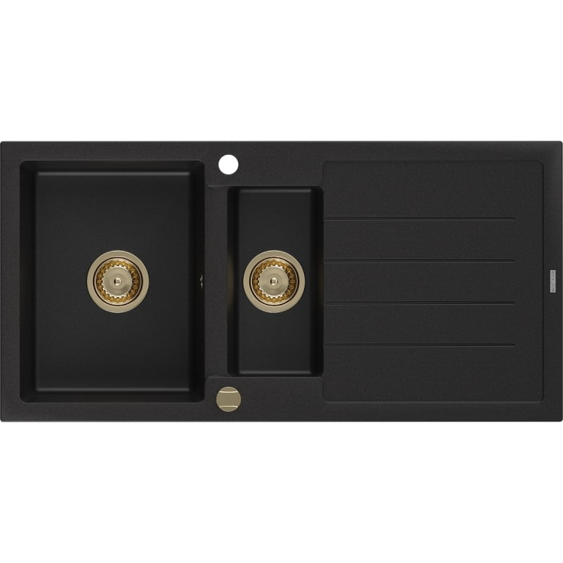 Mexen Andres chiuvetă granit 1,5 compartimente cu scurgător 1000 x 500 mm negru, sifon auriu - 6515101510-77-G