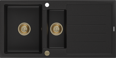 Mexen Andres chiuvetă din granit cu 1,5 camere cu scurgător 1000 x 500 mm negru, sifon auriu - 6515101510-77-G
