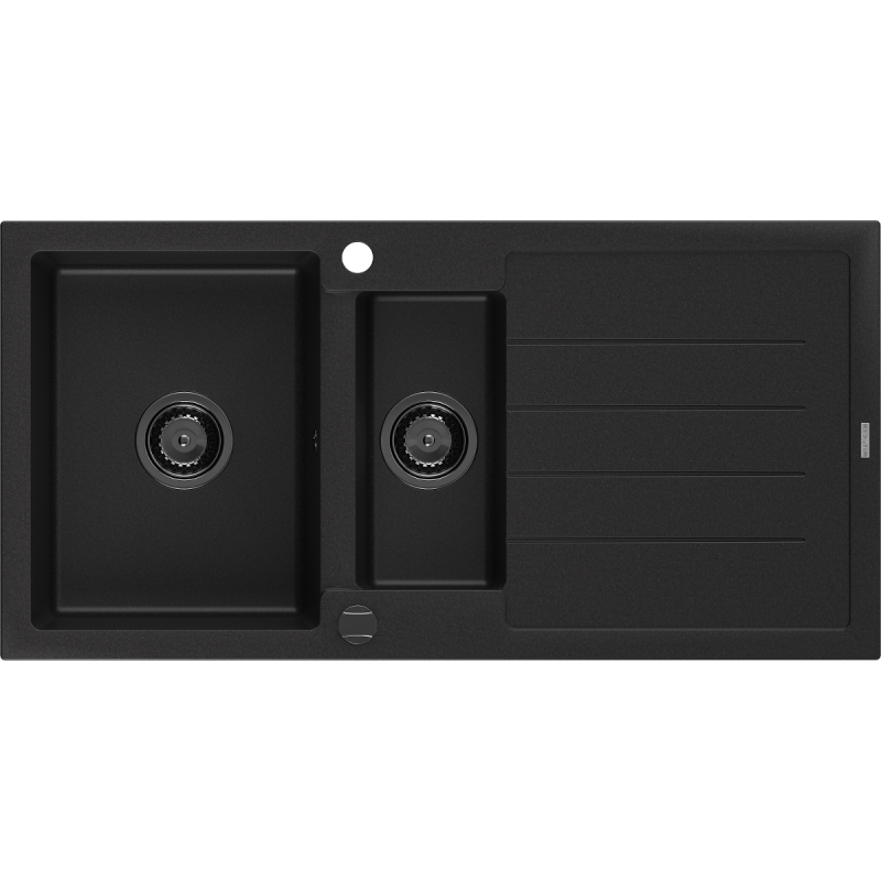 Mexen Andres chiuvetă de granit cu 1,5 compartimente și scurgător 1000 x 500 mm negru, sifon negru - 6515101510-77-B