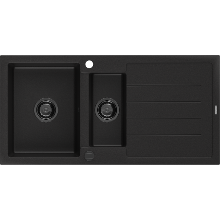 Mexen Andres chiuvetă de granit cu 1,5 compartimente și scurgător 1000 x 500 mm negru, sifon negru - 6515101510-77-B