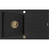 Mexen Cesar chiuvetă granit o cuvă cu scurgător 775 x 470 mm, negru, sifon auriu - 6514771010-77-G