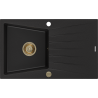 Mexen Cesar chiuvetă granitică cu 1 compartiment și picurător 775 x 470 mm, negru, sifon auriu - 6514771010-77-G