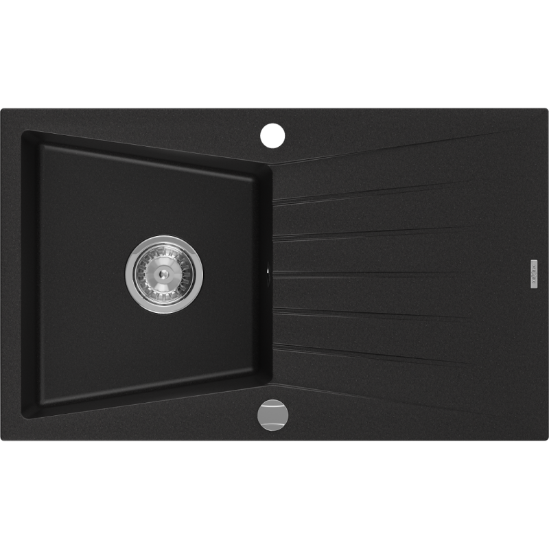 Mexen Cesar 1 rekeszes gránit mosogató lefolyóval 775 x 470 mm, fekete, króm szifon - 6514771010-77