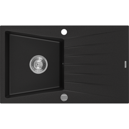 Mexen Cesar 1 rekeszes gránit mosogató lefolyóval 775 x 470 mm, fekete, króm szifon - 6514771010-77
