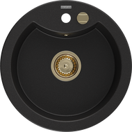Mexen Diego chiuvetă de granit cu 1 compartiment 488 x 480 mm, negru, sifon auriu - 6512481000-77-G