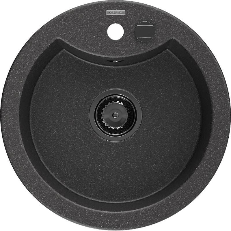 Mexen Diego chiuvetă granitică cu 1 cuvă 488 x 480 mm, negru cu stropi, sifon negru - 6512481000-76-B