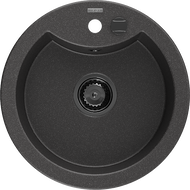Mexen Diego gránit egyrekeszes mosogató 488 x 480 mm, fekete pöttyös, fekete szifon - 6512481000-76-B