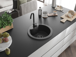 Mexen Diego chiuvetă de granit cu 1 compartiment 488 x 480 mm, Neagră picățele, sifon Neagră - 6512481000-76-B