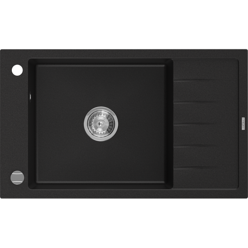 Mexen Elias chiuvetă de granit cu 1 cuvă și scurgător 795 x 480 mm, negru, sifon cromat - 6511791005-77