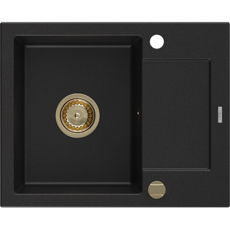 Mexen Enzo1-medencés gránit mosogató edényszárítóval 576 x 465 mm, Fekete, szifon Arany - 6506571005-77-G