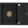 Mexen Enzo chiuvetă din granit cu 1 compartiment cu picurător 576 x 465 mm, Neagră, sifon Auriu - 6506571005-77-G