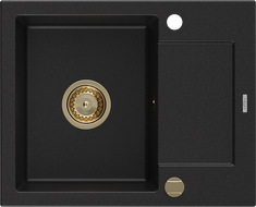 Mexen Enzo chiuvetă de granit cu 1 compartiment și scurgere 576 x 465 mm, negru, sifon auriu - 6506571005-77-G