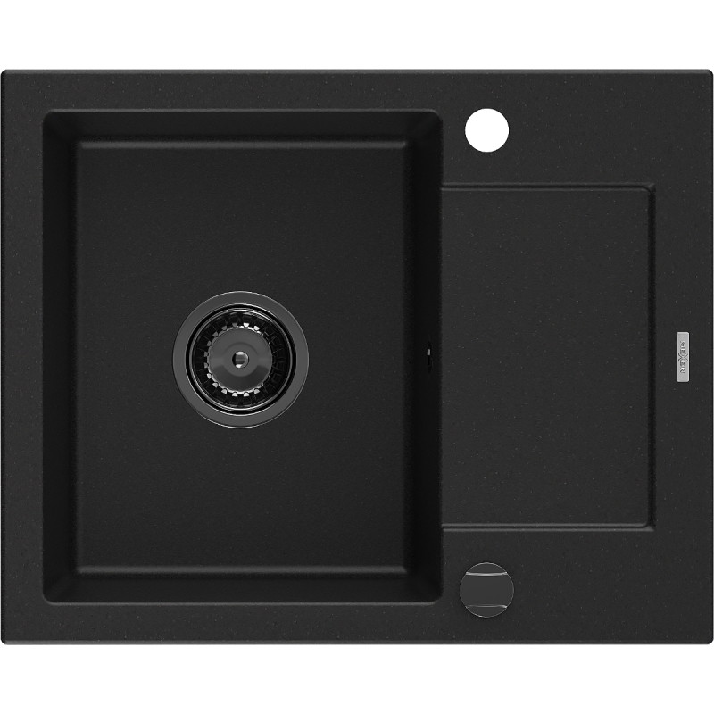 Mexen Enzo chiuvetă de bucătărie din granit cu 1 compartiment și picurător 576 x 465 mm, negru, sifon negru