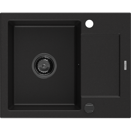 Mexen Enzo1-medencés gránit mosogató edényszárítóval 576 x 465 mm, Fekete, szifon Fekete - 6506571005-77-B