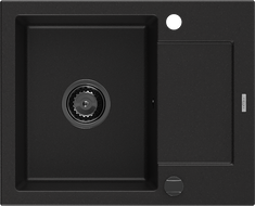 Mexen Enzo1-medencés gránit mosogató edényszárítóval 576 x 465 mm, Fekete, szifon Fekete - 6506571005-77-B