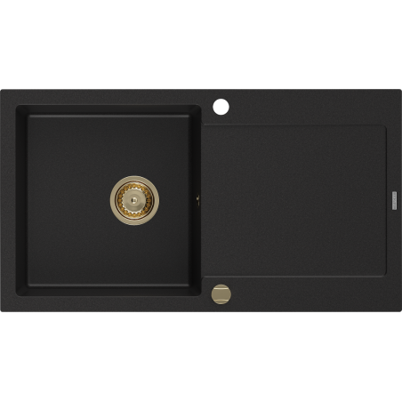 Mexen Leo chiuvetă din granit cu 1 cuvă cu scurgător 900 x 500 mm, negru, sifon auriu - 6501901010-77-G