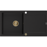 Mexen Leo chiuvetă din granit cu 1 cuvă cu scurgător 900 x 500 mm, negru, sifon auriu - 6501901010-77-G