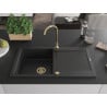 Mexen Leo 1-medencés gránit mosogató csepegtetővel 900 x 500 mm, fekete, arany szifon - 6501901010-77-G
