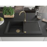Mexen Leo gránit mosogató 1-medencés csepegtetővel 900 x 500 mm, fekete, arany szifon - 6501901010-77-G