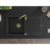Mexen Leo chiuveta de bucătărie din granit cu 1 compartiment și scurgător 900 x 500 mm, negru, sifon auriu - 6501901010-77-G