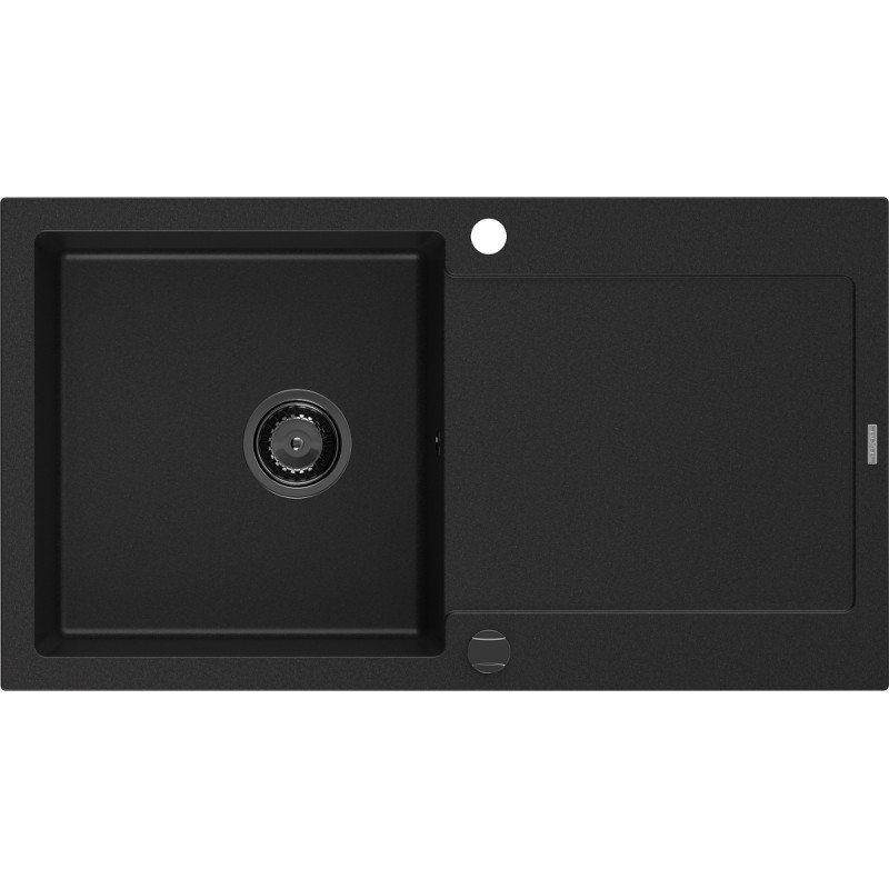 Mexen Leo 1 rekeszes, 900 x 500 mm-es csepegtetős gránit mosogató, fekete, fekete szifon - 6501901010-77-B