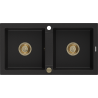 Mexen Mario Chiuvetă de granit cu 2 compartimente 820 x 436 mm, Neagră, sifon Auriu - 6504822000-77-G