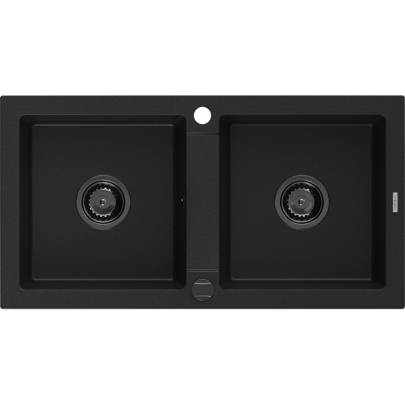 Mexen Mario chiuvetă din granit cu 2 compartimente 820 x 436 mm, negru, sifon negru - 6504822000-77-B