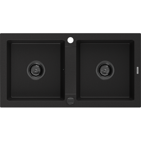 Mexen Mario chiuvetă de granit cu 2 compartimente 820 x 436 mm, neagră, sifon negru - 6504822000-77-B