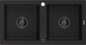 Mexen Mario chiuvetă din granit cu 2 compartimente 820 x 436 mm, negru, sifon negru - 6504822000-77-B