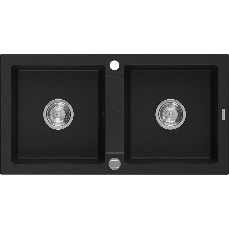 Mexen Mario chiuvetă de granit cu 2 compartimente 820 x 436 mm, negru, sifon crom - 6504822000-77