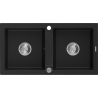 Mexen Mario gránit 2-medencés mosogató 820 x 436 mm, fekete, króm szifon - 6504822000-77