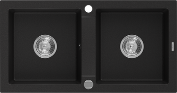 Mexen Mario chiuvetă de granit cu 2 compartimente 820 x 436 mm, negru, sifon crom - 6504822000-77