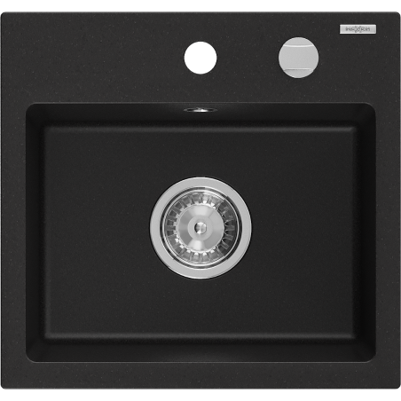 Mexen Milo gránit mosogató 1-medencés 435 x 410 mm, fekete, króm szifon - 6505441000-77