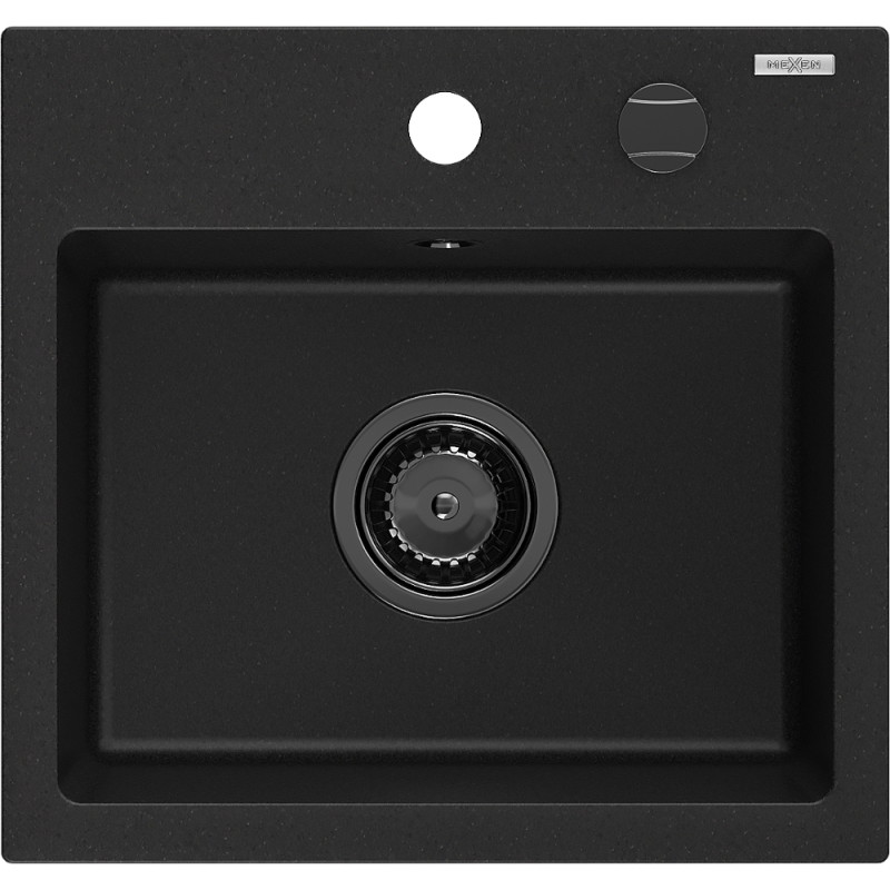 Mexen Milo chiuvetă de granit cu 1 cameră 435 x 410 mm, neagră, sifon negru - 6505441000-77-B