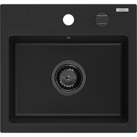 Mexen Milo gránit mosogató 1-medencés 435 x 410 mm, fekete, fekete szifon - 6505441000-77-B