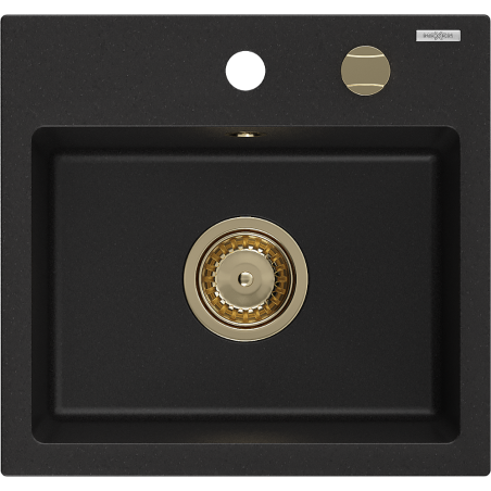 Mexen Milo 1-medencés gránit mosogató 435 x 410 mm, fekete, arany szifon - 6505441000-77-G