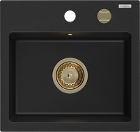 Mexen Milo chiuvetă din granit cu 1 compartiment 435 x 410 mm, negru, sifon auriu - 6505441000-77-G