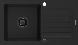 Mexen Pablo chiuvetă de granit cu 1 compartiment și scurgător 752 x 436 mm, neagră, sifon negru - 6510751010-77-B