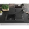 Mexen Pablo chiuvetă de granit cu o singură cuvă și scurgător 752 x 436 mm, negru, sifon negru - 6510751010-77-B