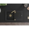Mexen Pablo egymedencés gránit mosogató csepegtetővel 752 x 436 mm, fekete, arany szifon - 6510751010-77-G