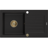 Mexen Pablo chiuvetă din granit cu 1 compartiment cu picurător 752 x 436 mm, Neagră, sifon Auriu - 6510751010-77-G