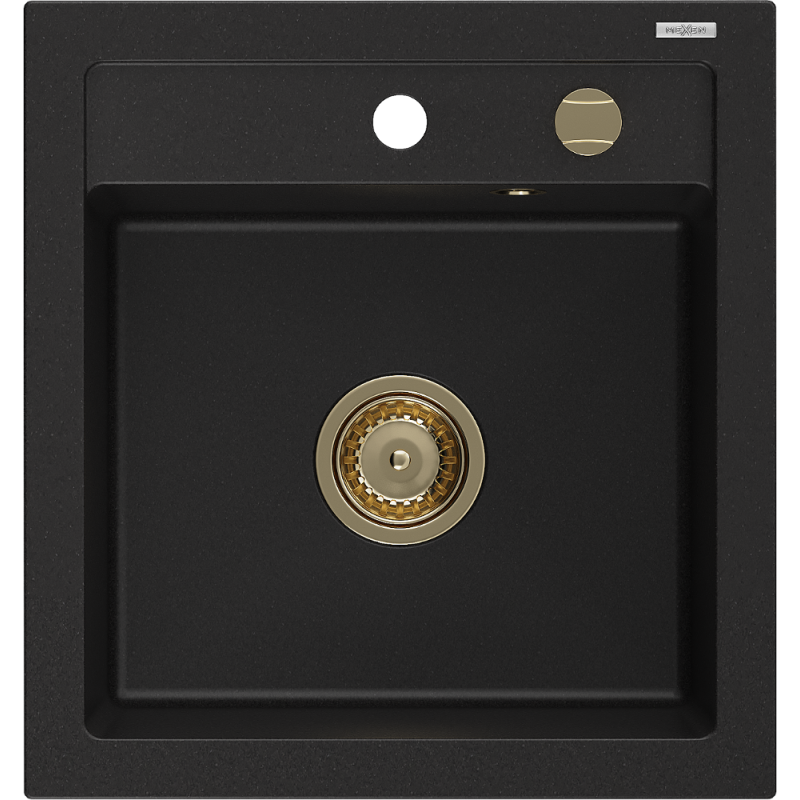 Mexen Vito chiuvetă de granit cu 1 compartiment 520 x 490 mm, negru, sifon auriu - 6503521000-77-G