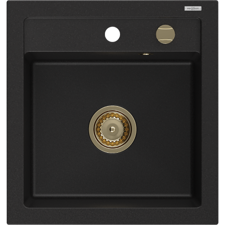 Mexen Vito chiuvetă de granit cu 1 compartiment 520 x 490 mm, negru, sifon auriu - 6503521000-77-G