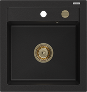 Mexen Vito chiuvetă de granit cu 1 compartiment 520 x 490 mm, negru, sifon auriu - 6503521000-77-G