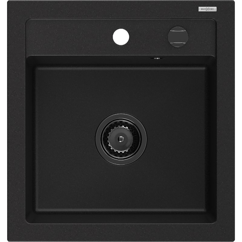 Mexen Vito chiuvetă de granit cu 1 cameră, 520 x 490 mm, negru, sifon negru - 6503521000-77-B
